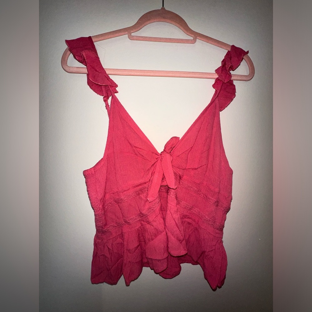 Pink tie front tank top